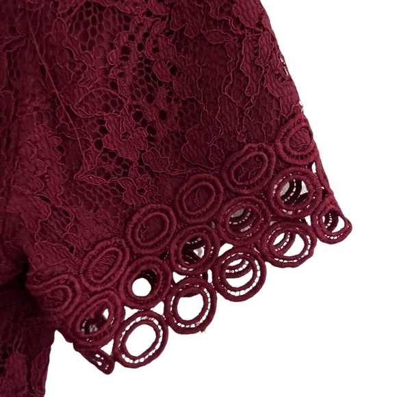 Francesca's Burgundy Lace Dress Size Small Fit and Flare Short Sleeves Lace Up - Picture 6 of 12